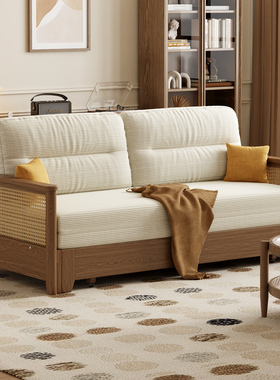 中古风全实木藤编可以长期睡的沙发床折叠两用2025新款客厅小户型