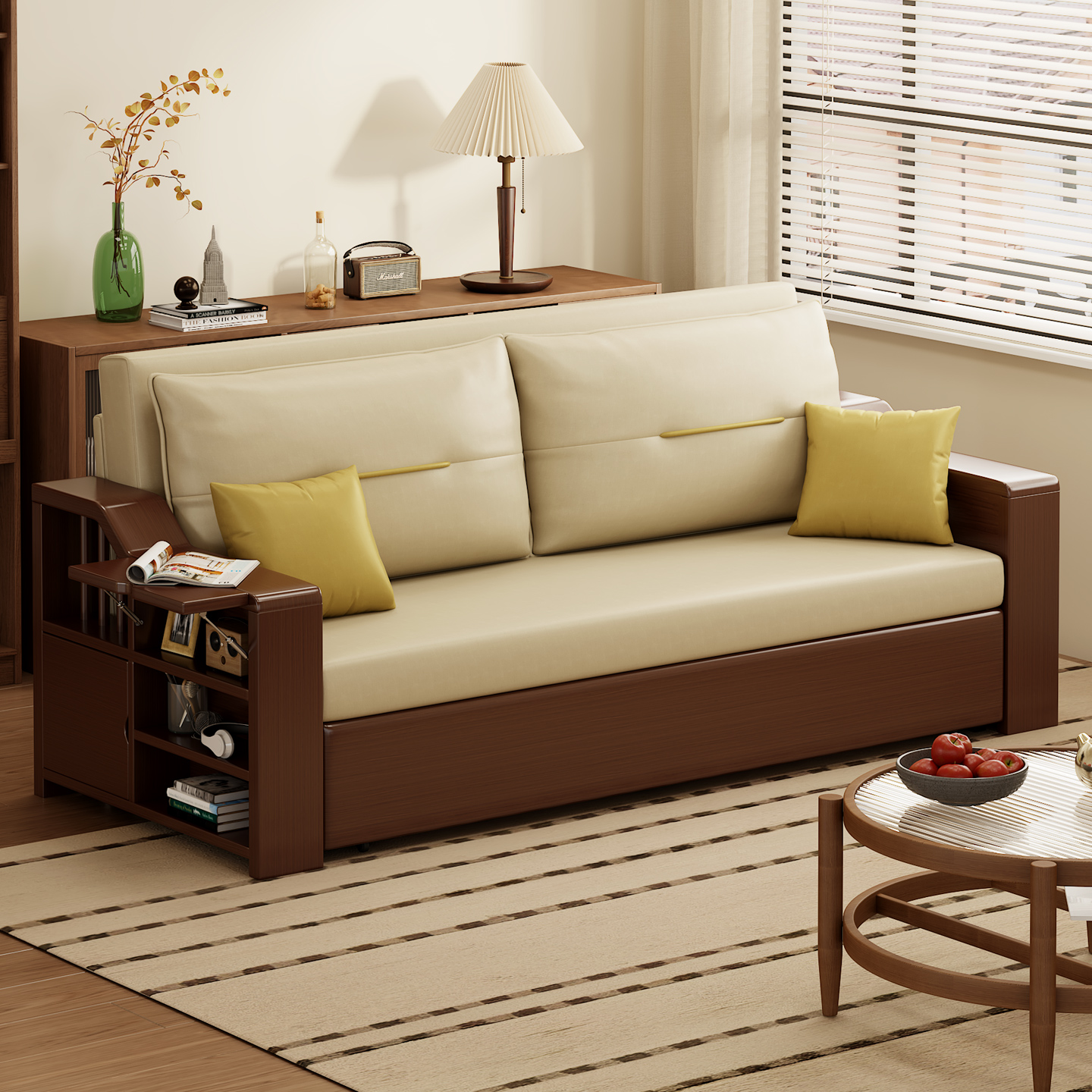 折叠客厅多功能实木抽拉式沙发床