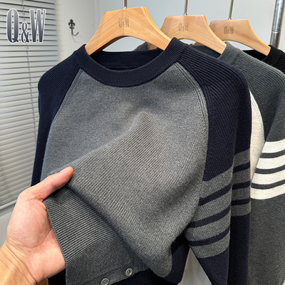 套头圆领拼色休闲毛衣