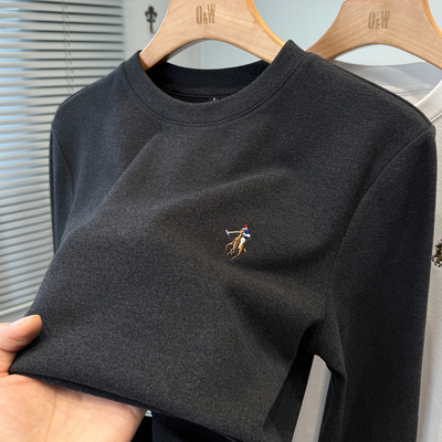 品牌刺绣磨毛德绒打底衫男款