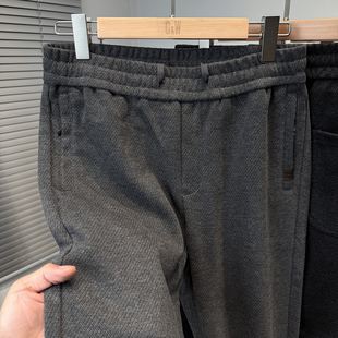 高级感毛呢休闲裤男款中青年秋冬季2025新款弹力松紧腰宽松直筒裤