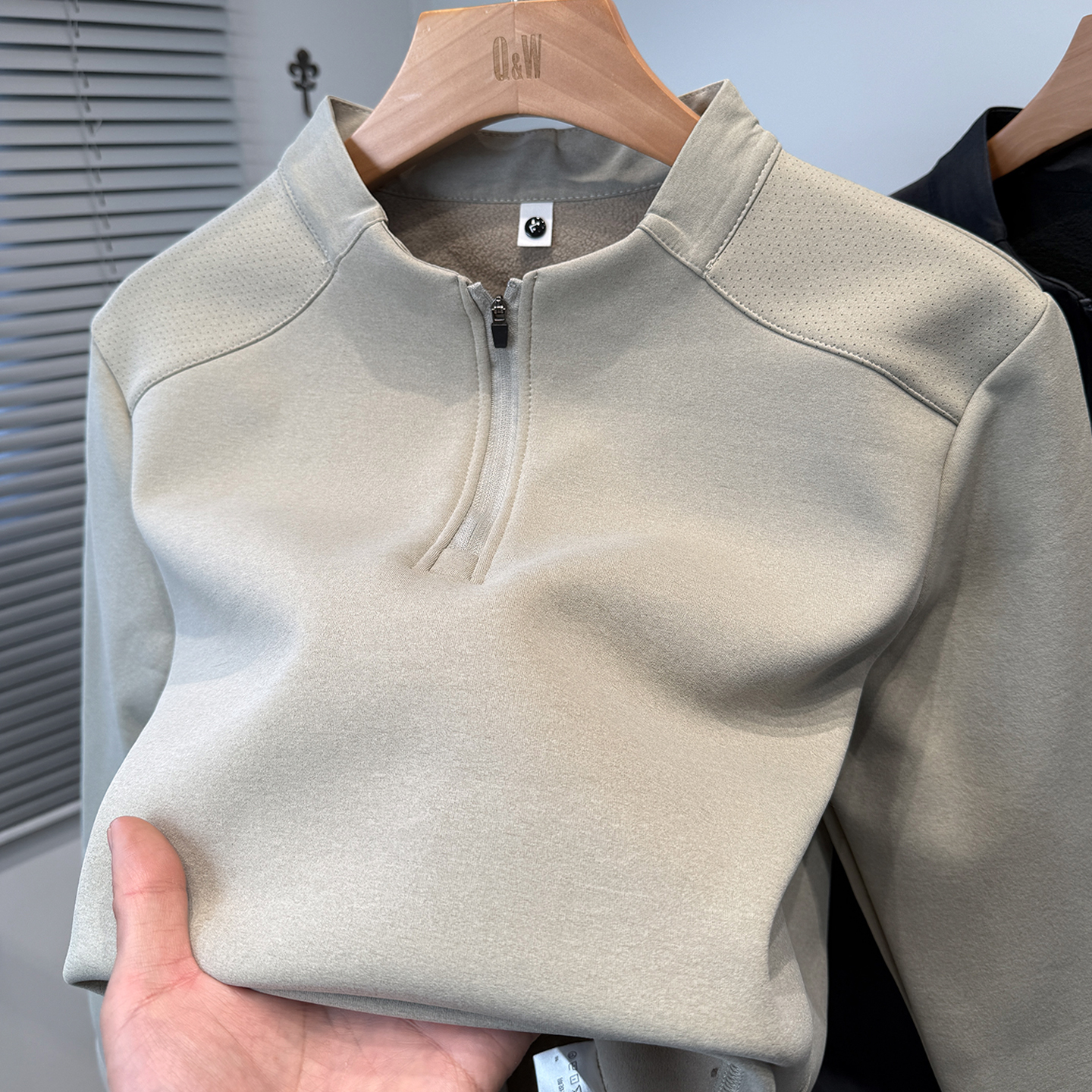 拉链亨利领t恤男长袖加绒