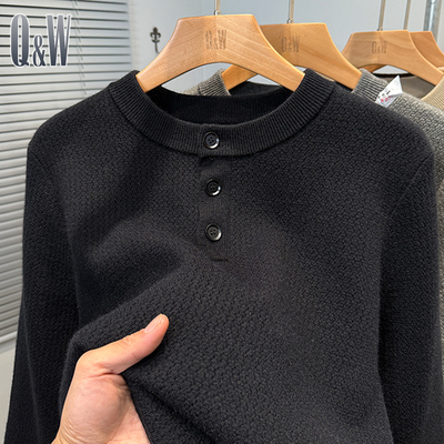 套头亨利领一体绒加厚毛衣