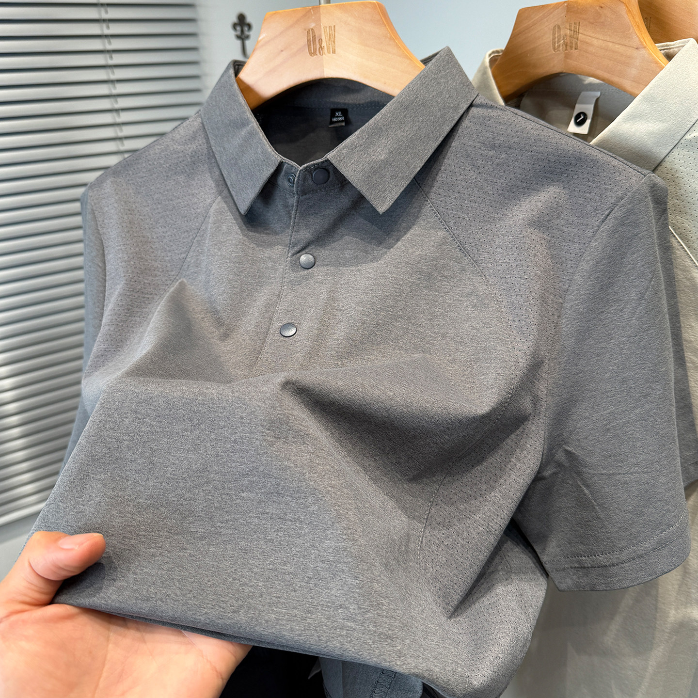 运动休闲拼接polo衫男夏季2026新款中年衬衫领t恤男短袖衣服纯色