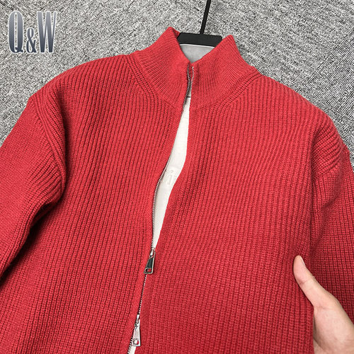 双拉链针织衫开衫半高领