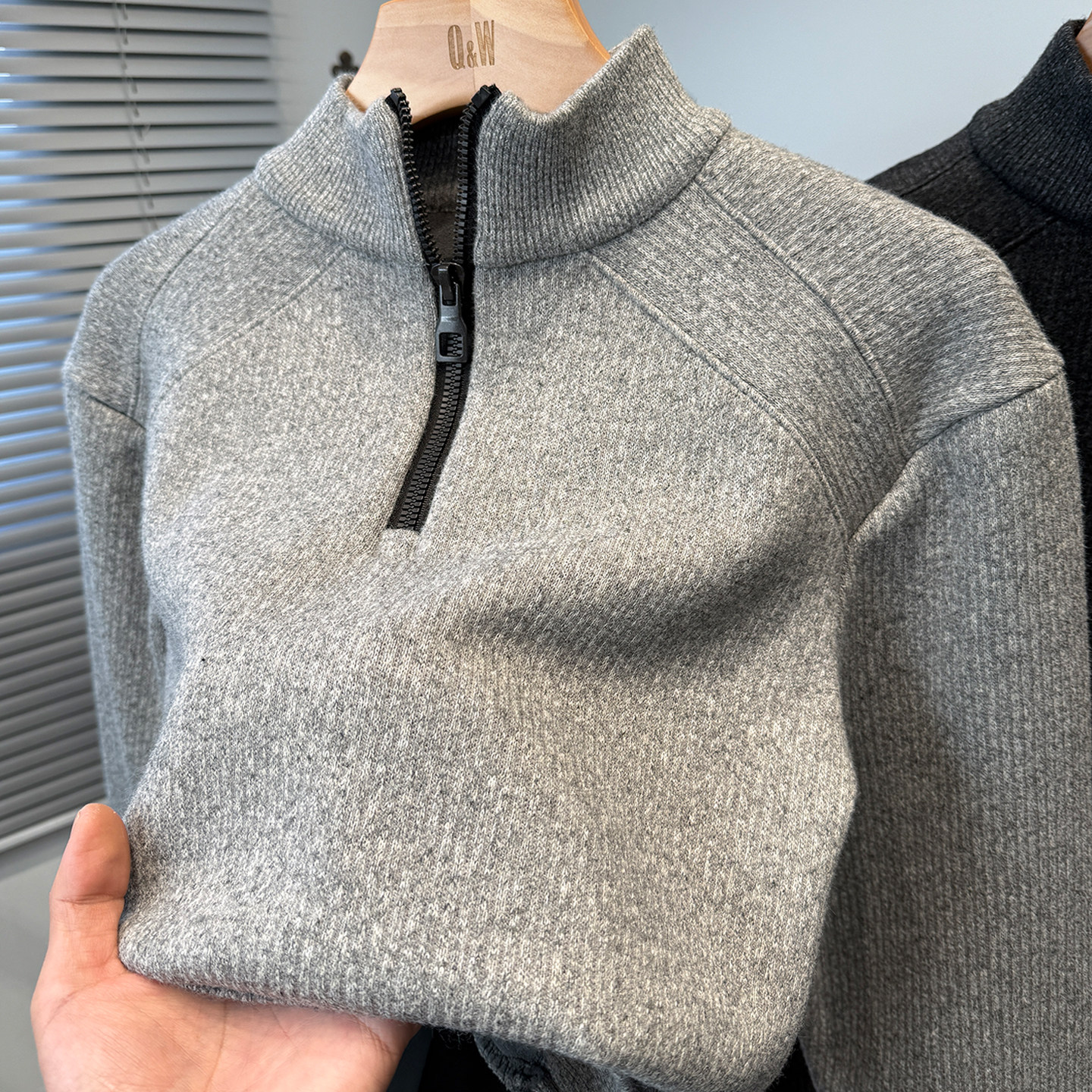 拉链半高领卫衣男加绒加厚