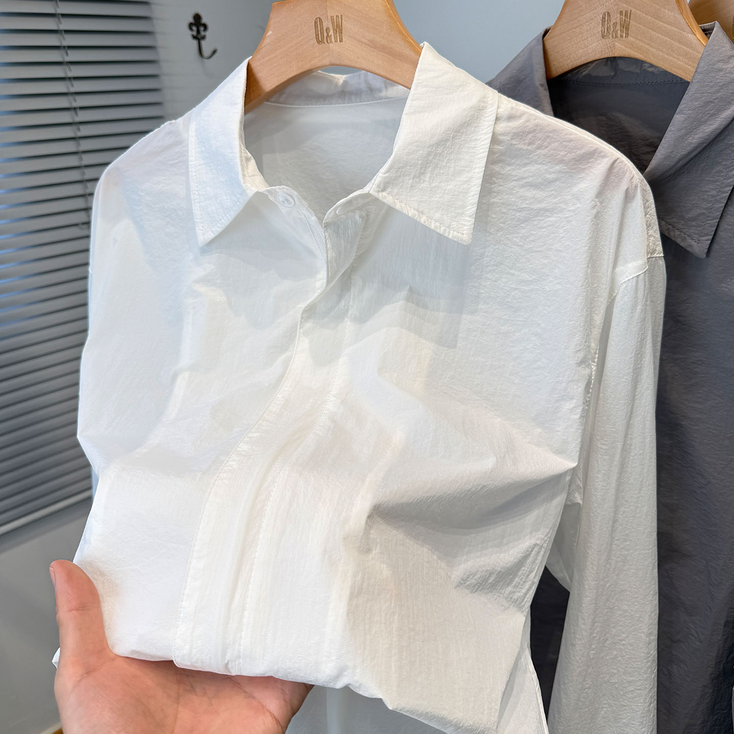 纯白色防晒衣男款冰凉丝暗门襟衬衣服宽松户外休闲中年开衫外套薄