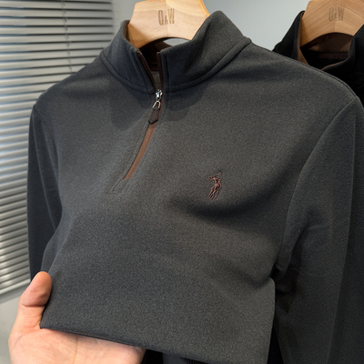 磨毛绒打底衫男拉链半高领