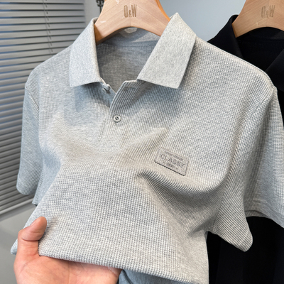品牌刺绣华夫格polo衫男短袖
