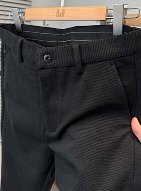 斜纹高级感含绵羊毛商务休闲裤男加绒加厚秋冬季中年直筒裤男西裤