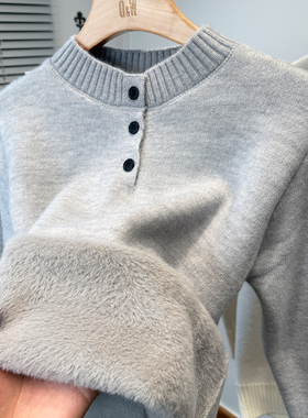 一体绒加绒加厚毛衣男青年冬季休闲门筒亨利领针织打底衫套头内搭