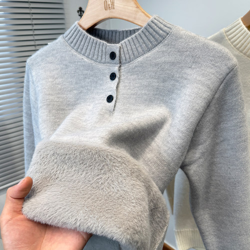 一体绒加绒加厚毛衣男