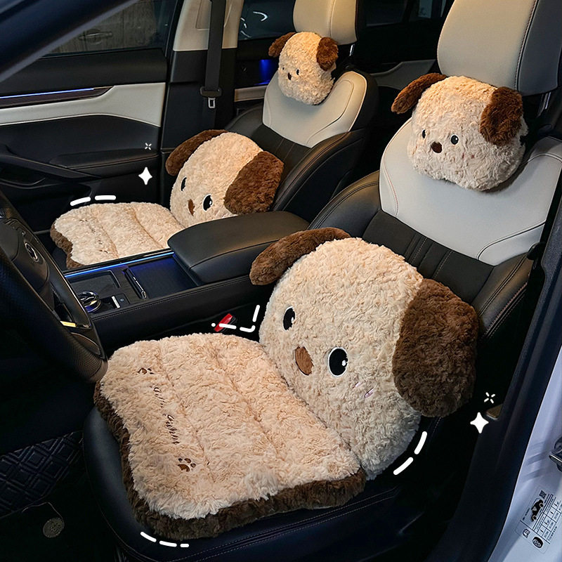 汽车坐垫秋冬季加绒可爱腰靠一体车垫子座椅加热毛绒女士车内座垫