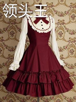 lolita洋装学院风日常礼服假俩件长袖修身淑女连衣裙一件