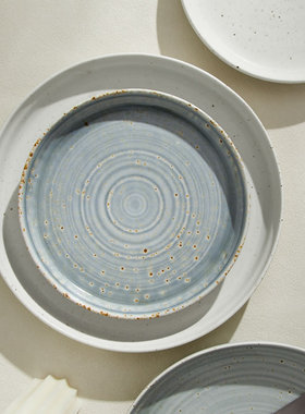 DXC现代简约不规则陶瓷浅盘 创意几何立体设计摆盘餐具西餐牛排盘