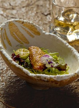 DXC艺术陶瓷餐具 粗扩厚重的异形长菜碗 不规则餐厅长条形深汤碗