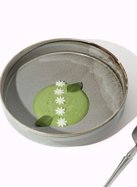 DXC北欧简约风格几何深盘陶瓷汤盘 灰色家用大号菜盘子耐热餐具