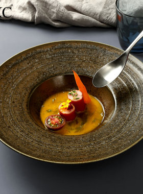 DXC汤盘深盘陶瓷盘子创意餐厅菜盘子家用草帽盘意面盘西式餐具