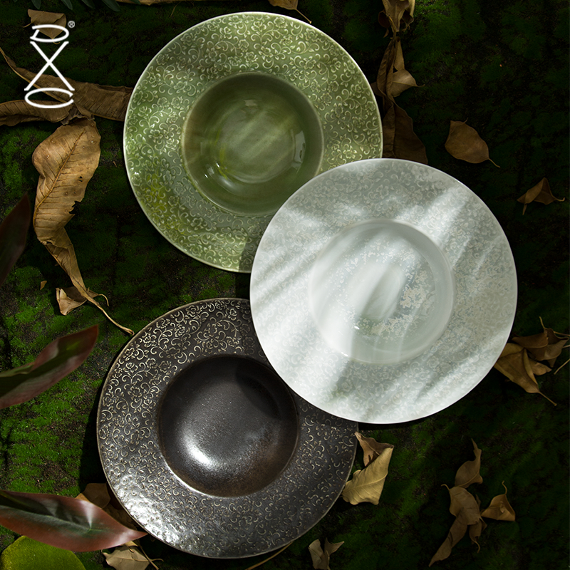 DXC草帽盘陶瓷酒店餐厅玫瑰浮雕