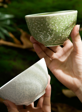 DXC浮雕玫瑰陶瓷饭碗 米饭碗 轻奢高温窑变餐具  可微波炉洗碗机