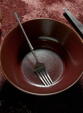 DXC中国风艺术窑变红色陶瓷浅色菜碗 创意喇叭时尚古风中国色菜碗