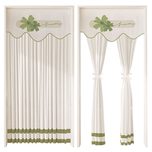 奶油风门帘免打孔防蚊夏季蕾丝网红纱帘家用卧室隔断遮挡空调挡风