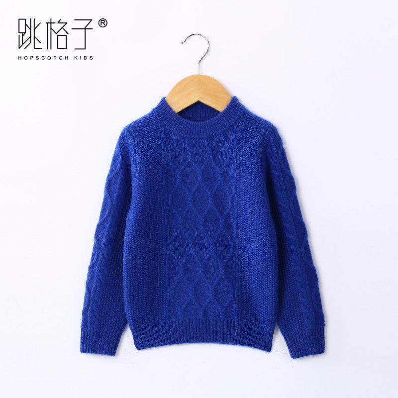 儿童毛衣男童羊绒衫中大童秋冬圆领套头韩版针织衫女宝宝纯色加厚