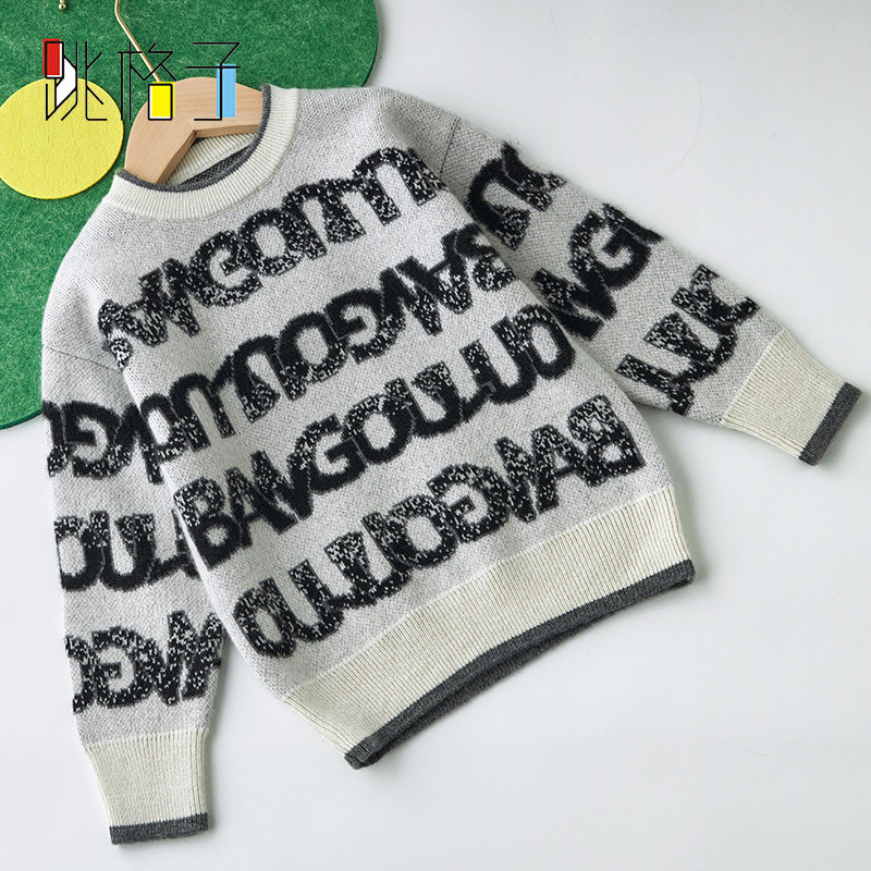 康赛妮100%山羊绒儿童羊绒衫男童加厚圆领落肩针织衫大童可定制纯