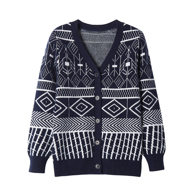 秋冬新款儿童羊绒衫男童时尚帅气针织衫外穿开衫毛衣中大童可定制