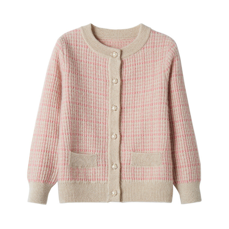 康塞妮100%山羊绒儿童羊绒衫女童开衫针织衫时尚洋气毛衣外穿定制