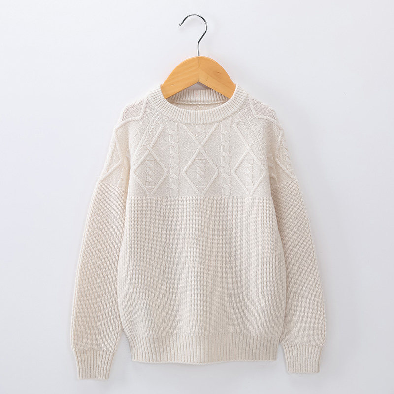 女童羊绒衫中大童加厚新年毛衣儿童白色宝宝针织衫套头圆领韩版冬