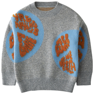 康赛妮100%山羊绒男童女童纯羊绒衫儿童针织衫毛巾绣加厚毛衣定制