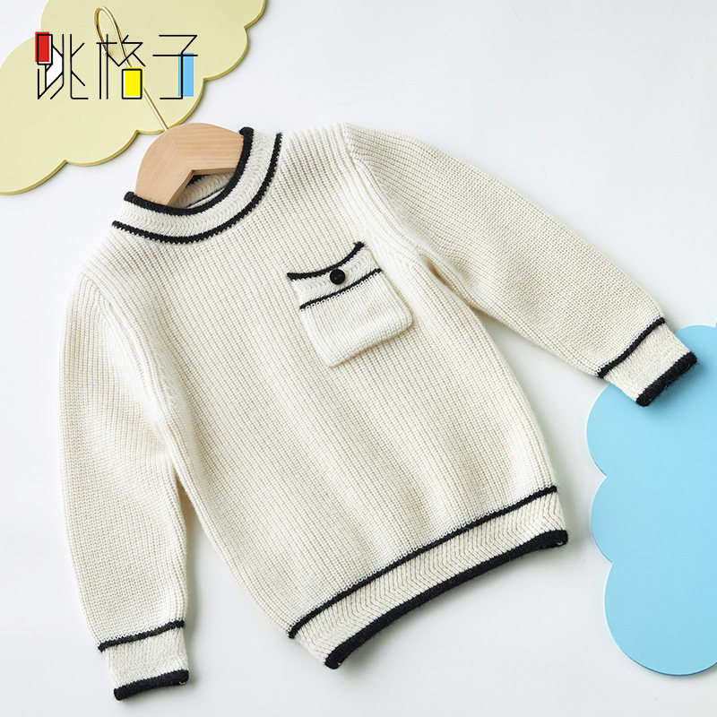 康赛妮100%山羊绒儿童羊绒衫男童女童针织衫经典口袋百搭毛衣定制