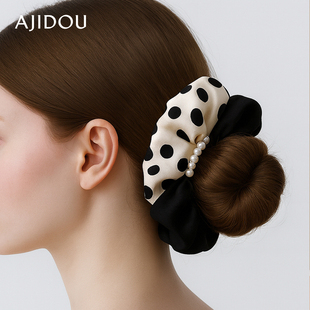 阿吉豆发圈波点格纹弹性头绳黑色大肠发圈女款 扎头皮筋发简约发饰
