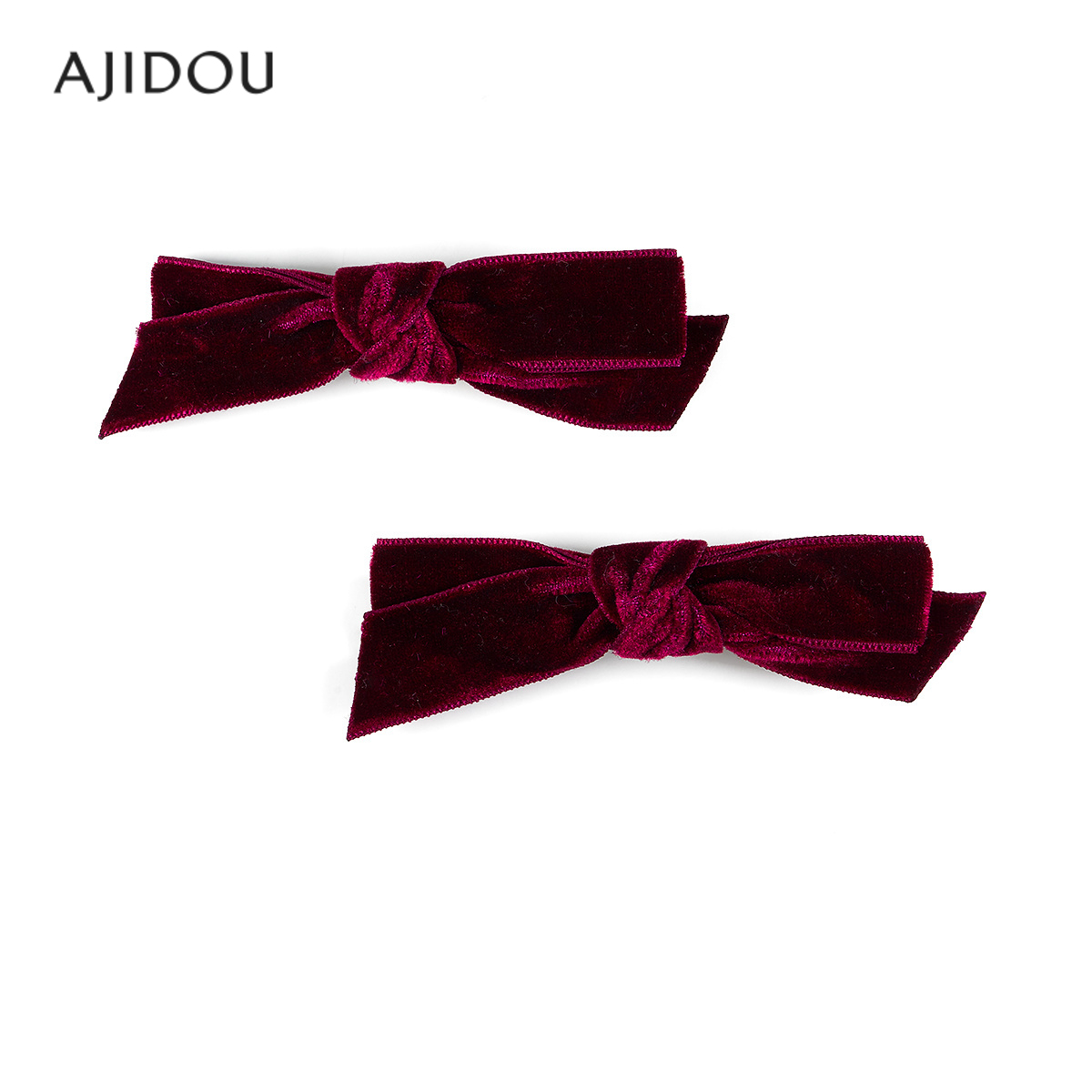 AJIDOU阿吉豆发饰女款秋冬复古双层丝绒蝴蝶结鸭嘴夹