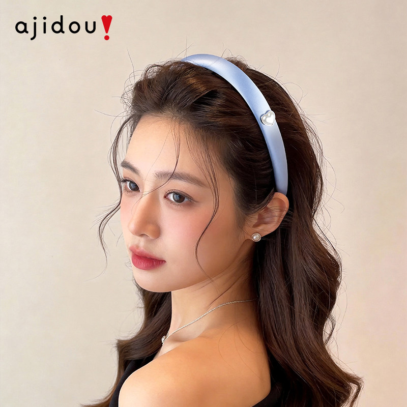 AJIDOU阿吉豆发箍海盐蓝色高颅顶头箍女宽边水晶轻奢压发防滑头箍