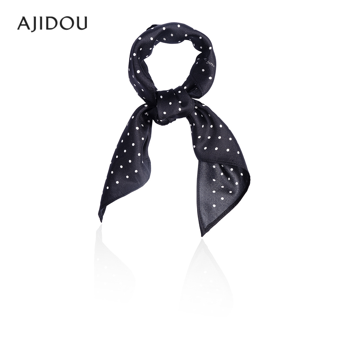 阿吉豆丝巾女黑白波点桑蚕丝围巾