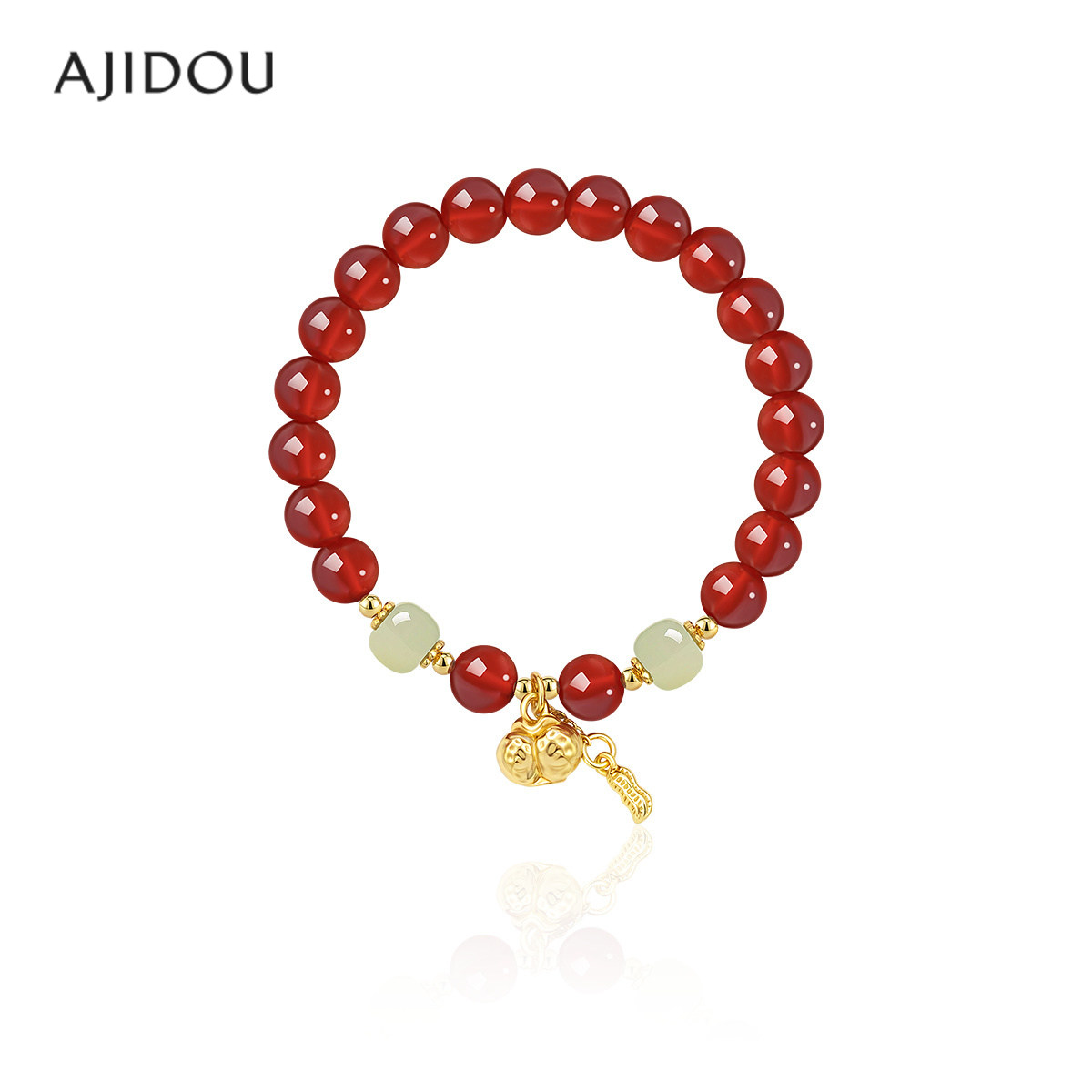 ajidou阿吉豆红玛瑙手链柿柿如意国风手串女款和田玉串珠气质手饰