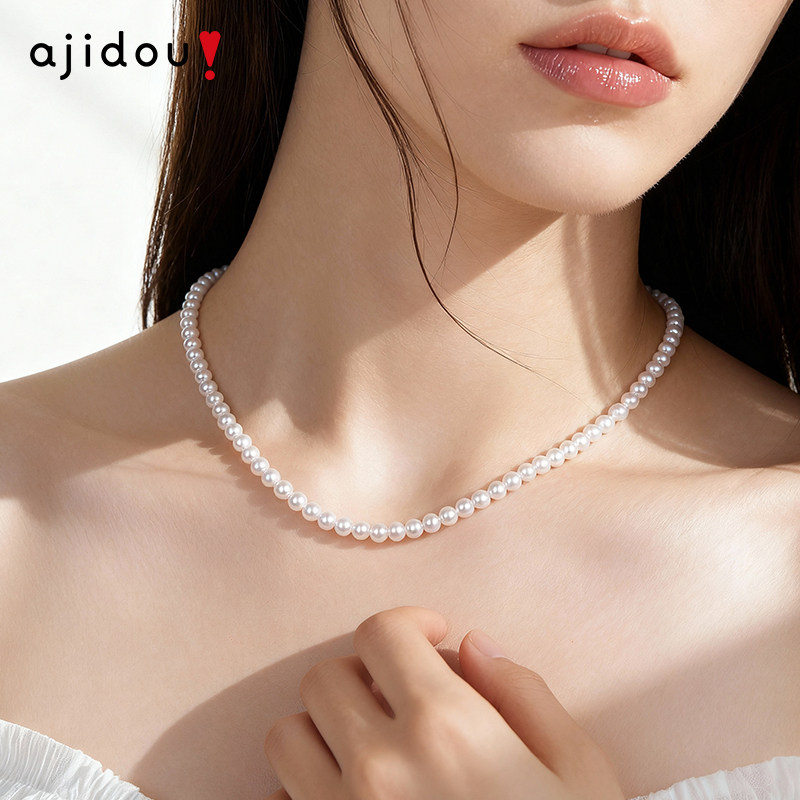 AJIDOU阿吉豆项链女款珍珠项链轻奢配饰毛衣链爆款近圆珍珠锁骨链