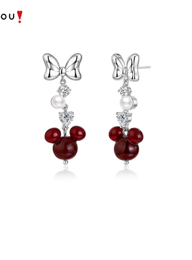 AJIDOU阿吉豆耳钉米奇米妮耳环爱神派对甜美红色女款蝴蝶长款耳饰