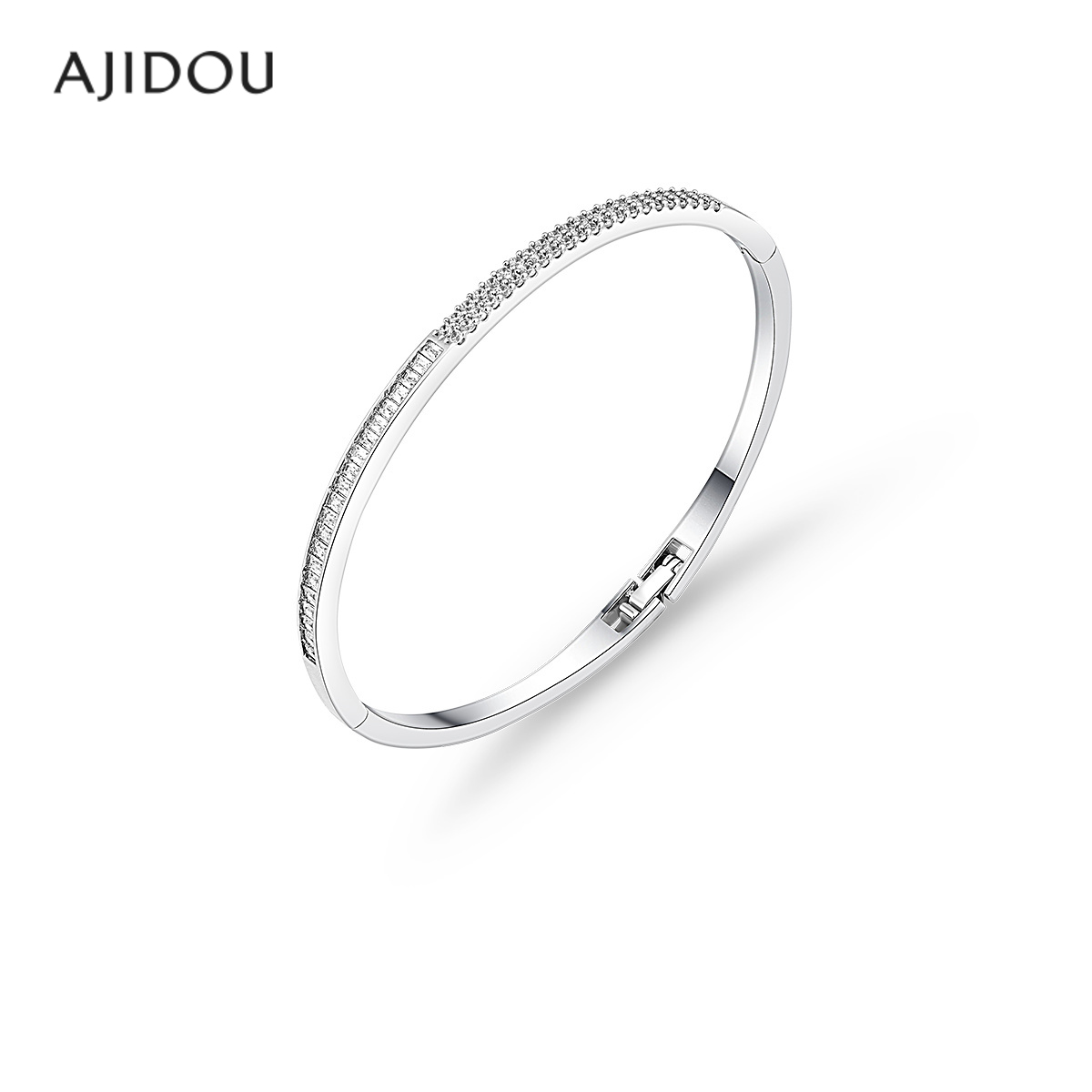 阿吉豆手链女款银色几何线条手镯