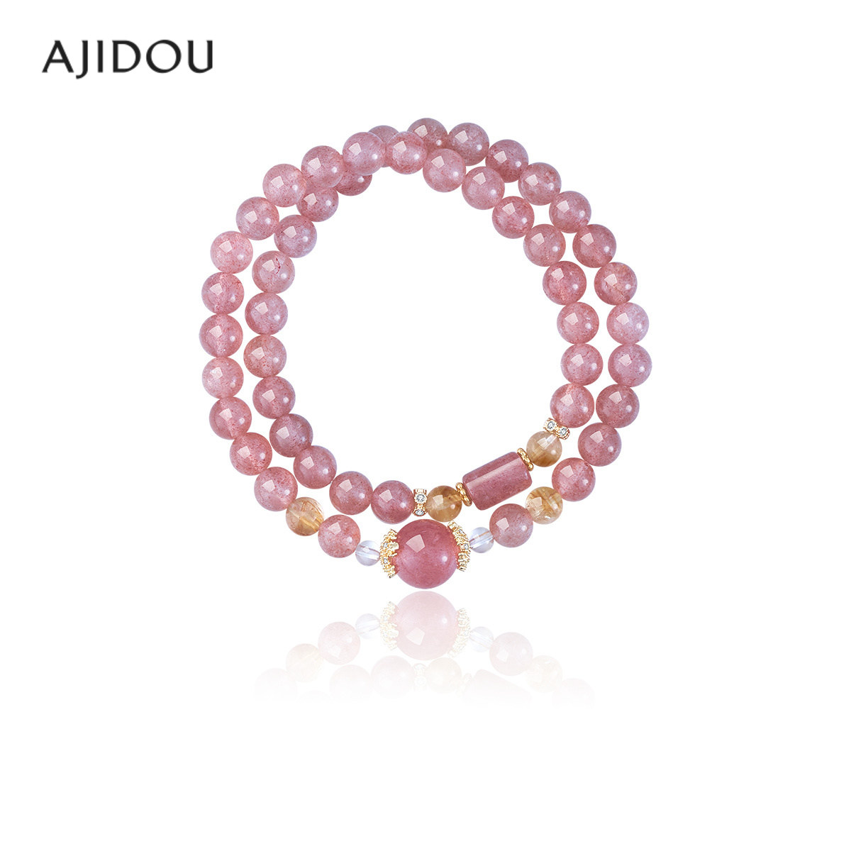 AJIDOU阿吉豆手链女款粉水晶国风手串双圈叠戴串珠高级感手饰饰品,饰品/流行首饰/时尚饰品新,手链,淘宝优惠券,粉丝福利购,淘宝优惠卷