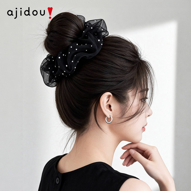 AJIDOU阿吉豆发饰女欧根纱泡泡发圈超仙轻奢大肠发圈高弹发绳发饰
