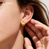 AJIDOU阿吉豆耳钉女小金豆S925银拉丝耳扣欧美风小众轻奢配饰耳环