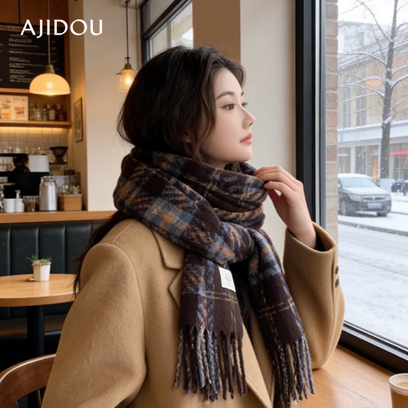 AJIDOU阿吉豆围巾咖蓝色保暖防风加厚毛绒围脖韩版披肩新年战袍,服饰配件/皮带/帽子/围巾,围巾/丝巾/披肩,淘宝优惠券,粉丝福利购,淘宝优惠卷