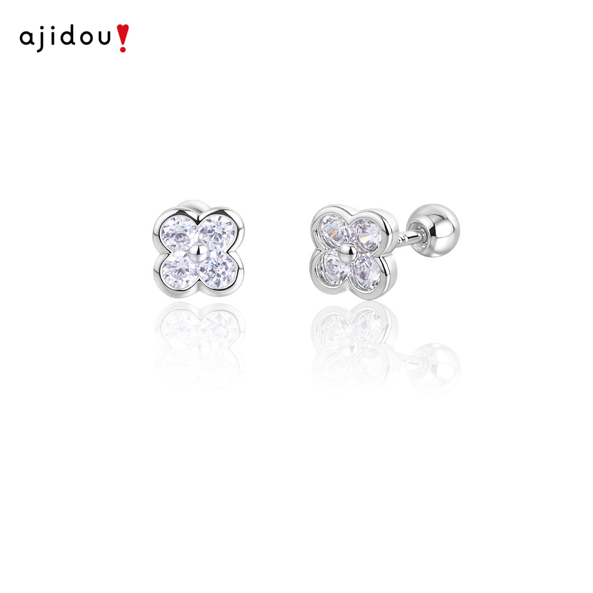 AJIDOU阿吉豆耳钉女款闪耀晶石幸运四叶草耳环精致小众首饰品耳饰