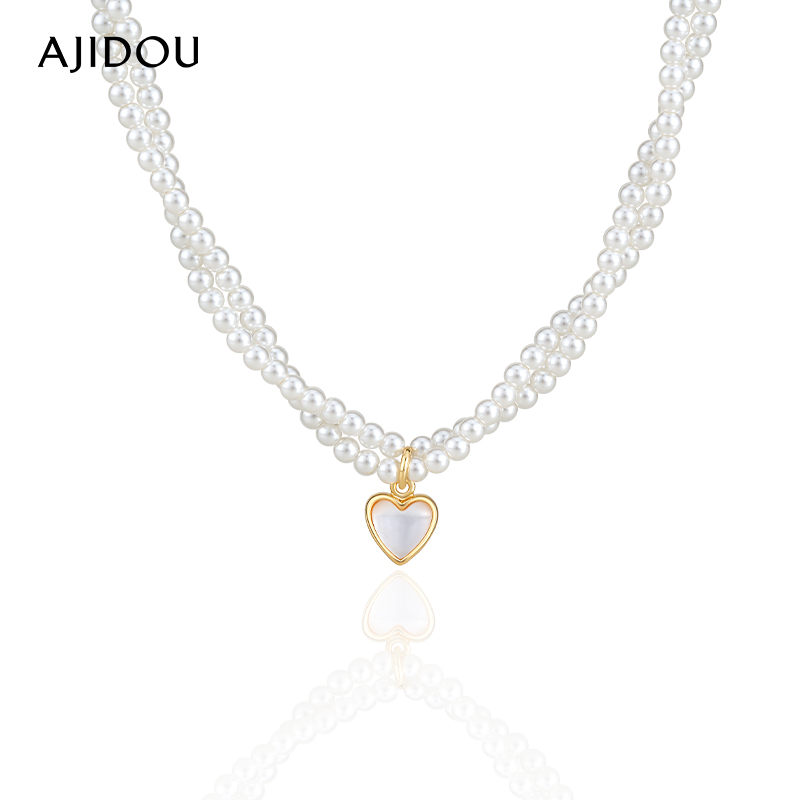 阿吉豆颈链时尚爱心珍珠叠戴项链