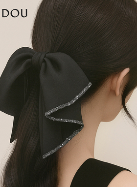 AJIDOU阿吉豆抓夹女款春夏新款时尚璀璨赫本风蝴蝶结黑色流苏头饰
