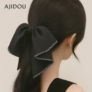 璀璨赫本风蝴蝶结黑色流苏头饰 时尚 AJIDOU阿吉豆抓夹女款 春夏新款