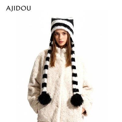 AJIDOU阿吉豆帽子女款黑白毛线帽